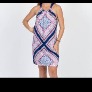 ❤ Trina Turk Rancho scarf-print halter dress.